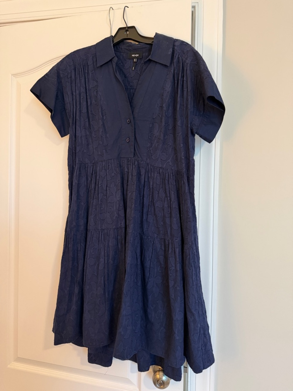 ME+EM Navy Short-Sleeve Tiered Midi Dress